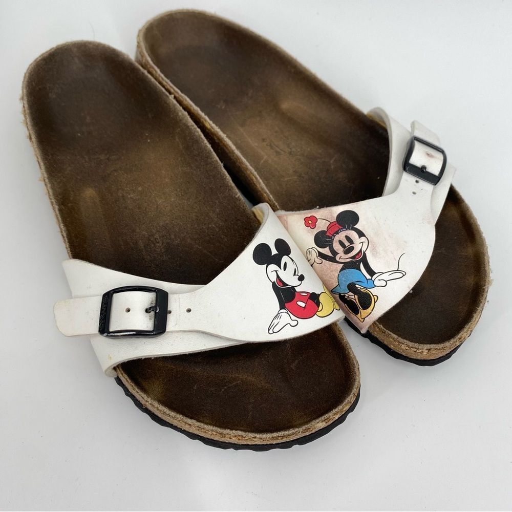 Birkenstock x Disney Women’s White Sandals with Mickey and Minnie Design size 9